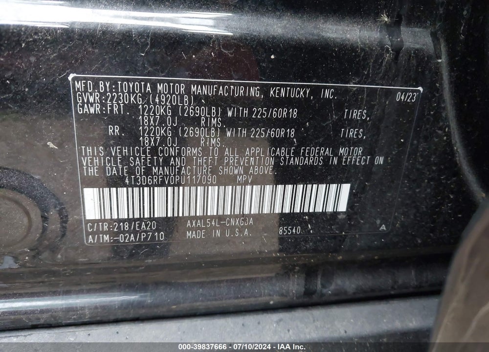 2023 TOYOTA RAV4 HYBRID LIMITED VIN: 4T3D6RFV0PU117090