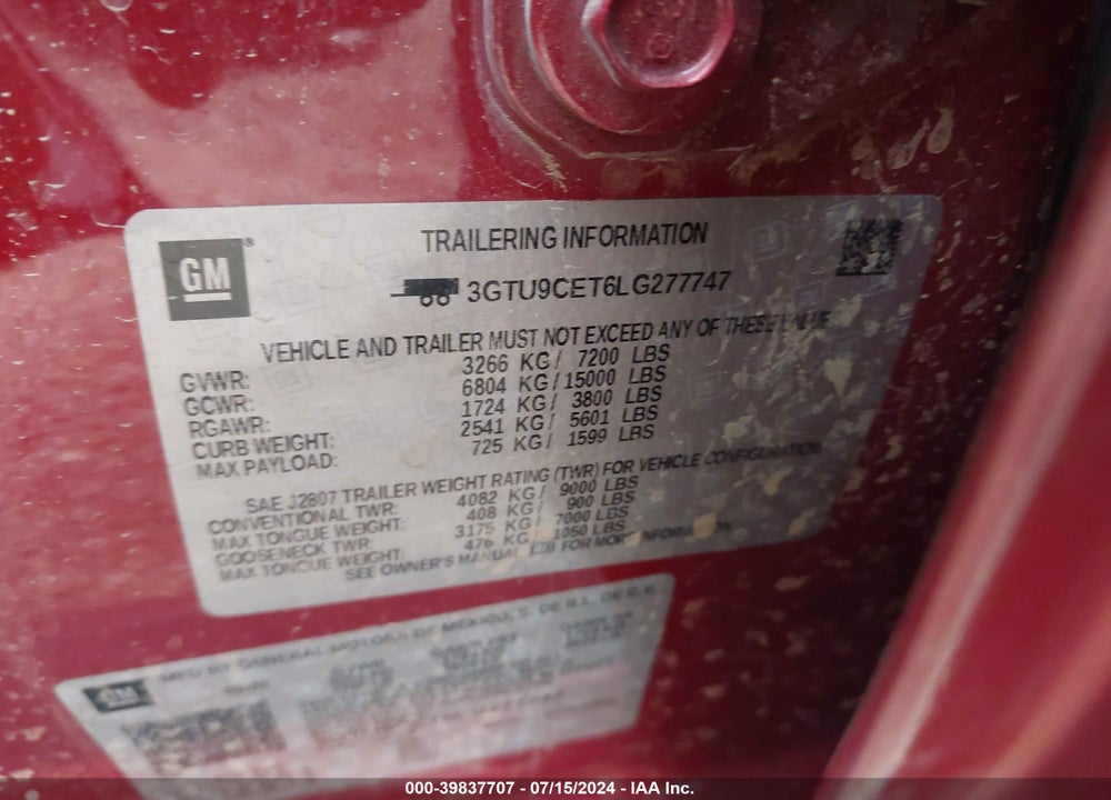 2020 GMC SIERRA 1500 4WD SHORT BOX ELEVATION VIN: 3GTU9CET6LG277747