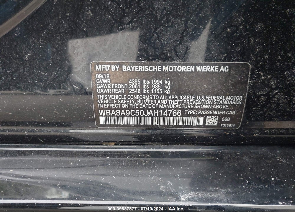 2018 BMW 320I VIN: WBA8A9C50JAH14766