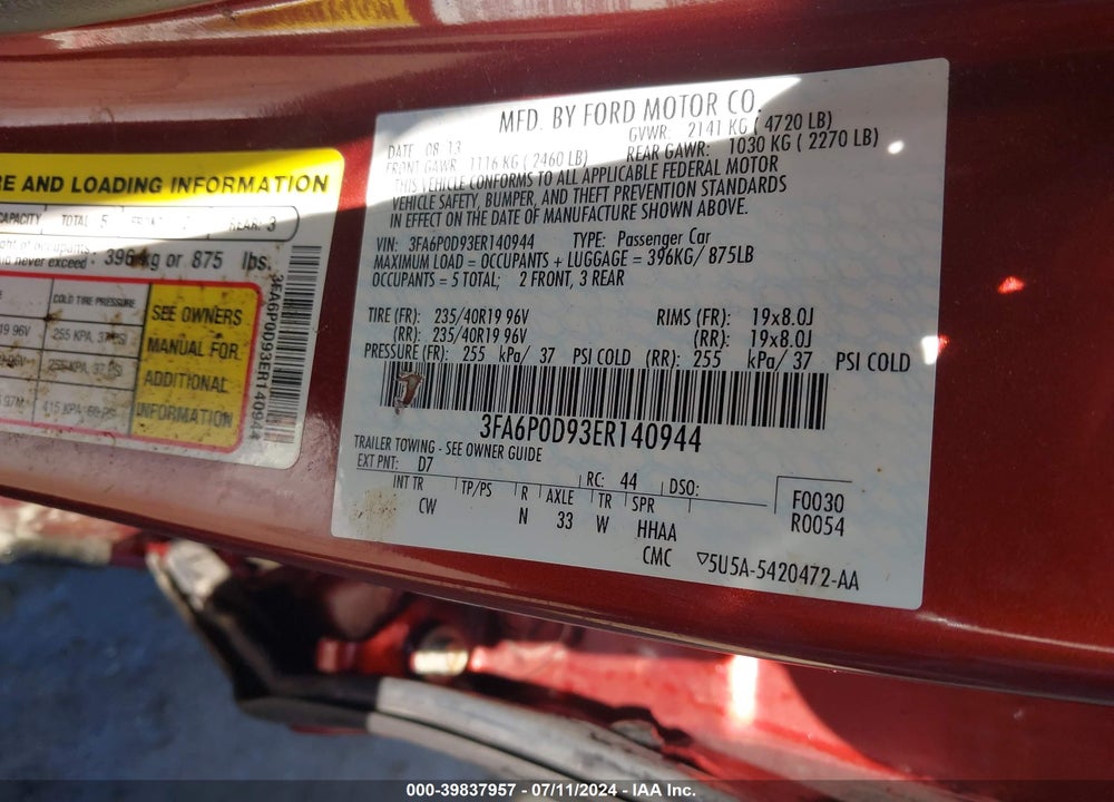 2014 FORD FUSION TITANIUM VIN: 3FA6P0D93ER140944