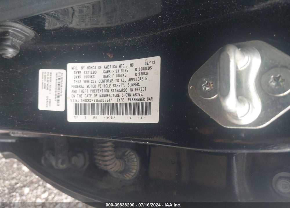 2014 HONDA ACCORD EX-L VIN: 1HGCR2F83EA007247