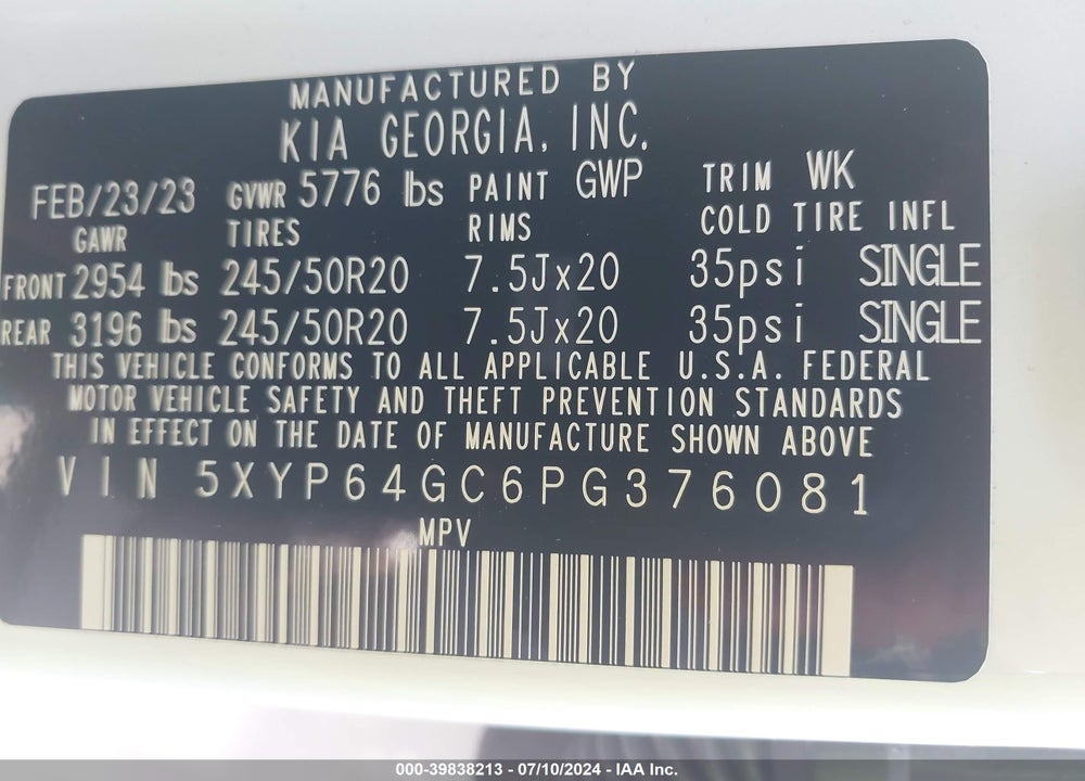2023 KIA TELLURIDE S VIN: 5XYP64GC6PG376081
