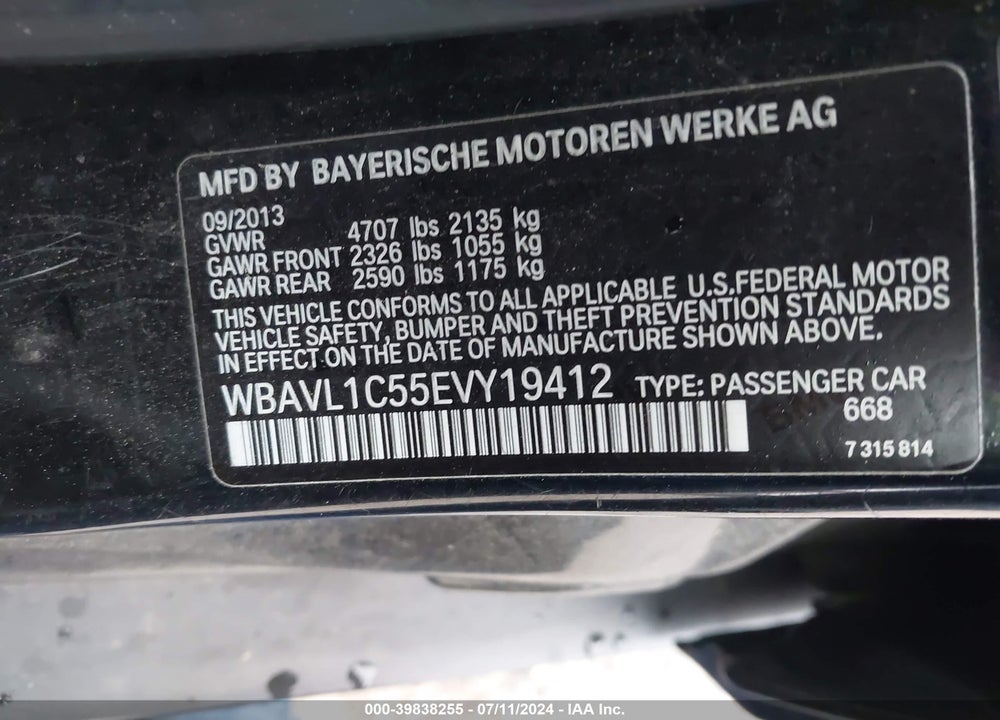 2014 BMW X1 VIN: WBAVL1C55EVY19412