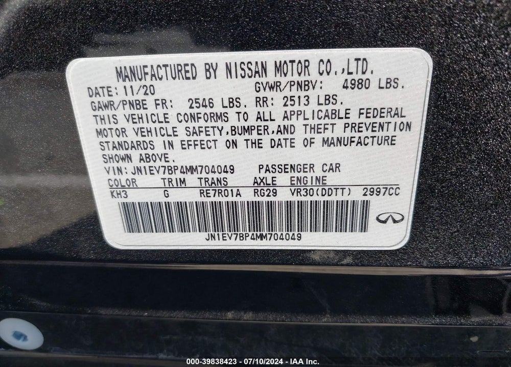 2021 INFINITI Q50 VIN: JN1EV7BP4MM704049