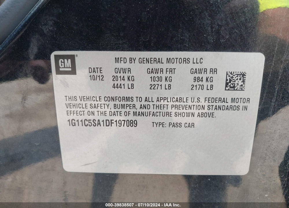 2013 CHEVROLET MALIBU 1LT VIN: 1G11C5SA1DF197089