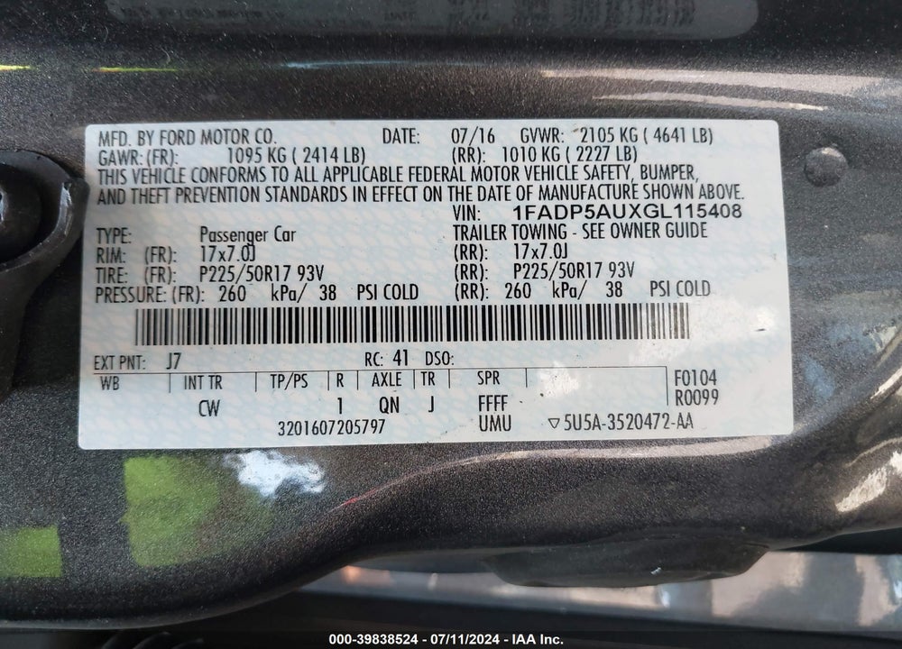 2016 FORD C-MAX HYBRID SE VIN: 1FADP5AUXGL115408