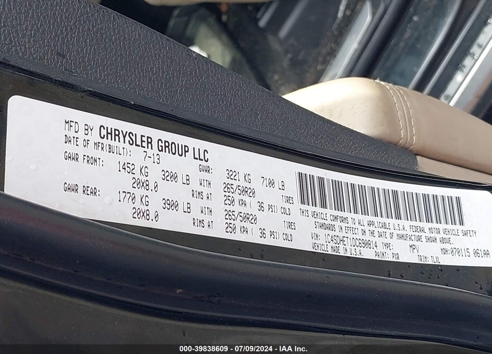 2013 DODGE DURANGO CITADEL VIN: 1C4SDHET1DC690814