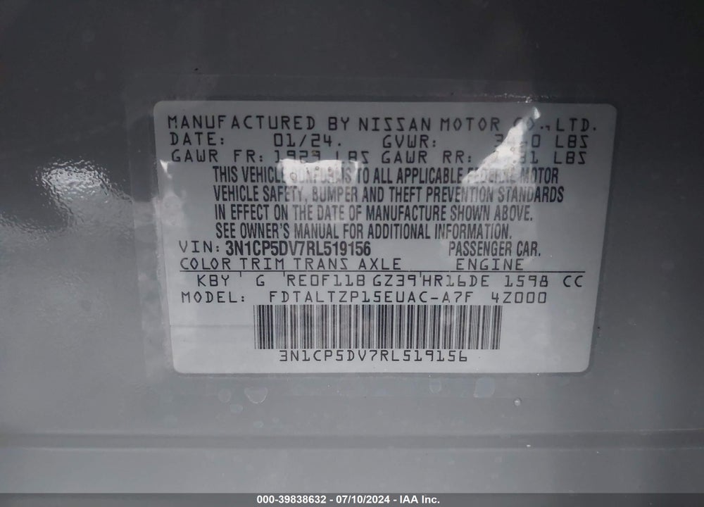 2024 NISSAN KICKS SR XTRONIC CVT VIN: 3N1CP5DV7RL519156