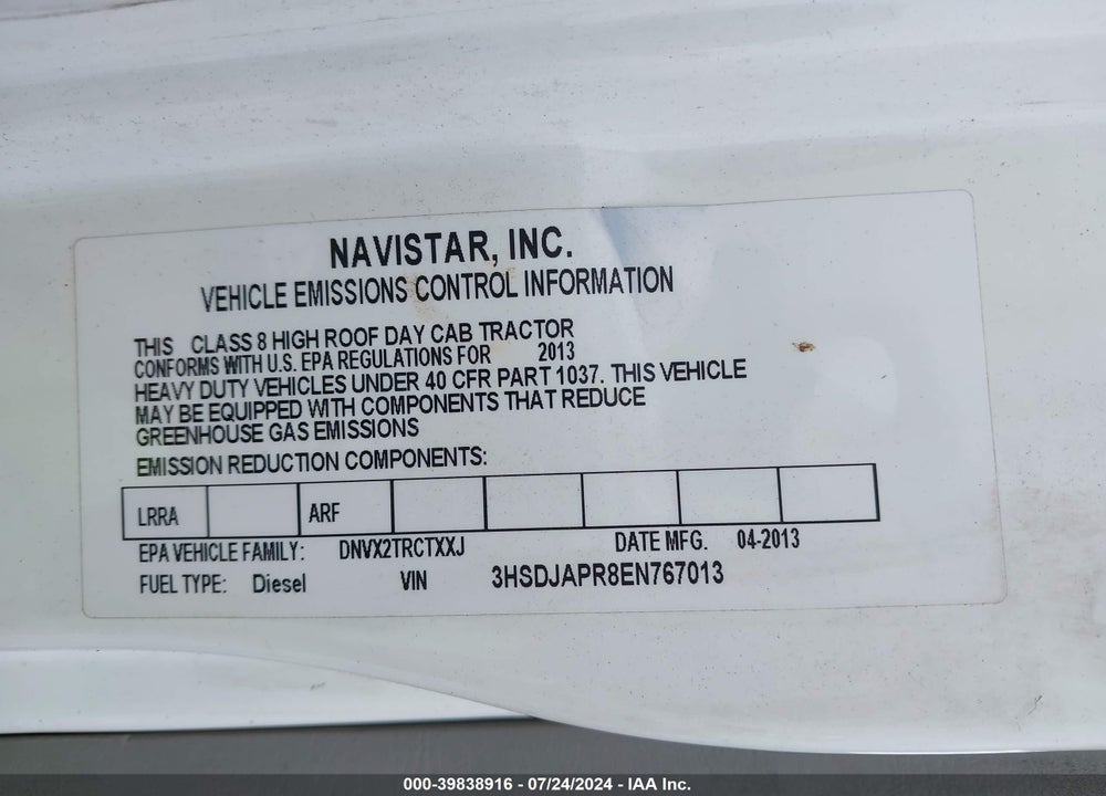 2014 INTERNATIONAL PROSTAR VIN: 3HSDJAPR8EN767013