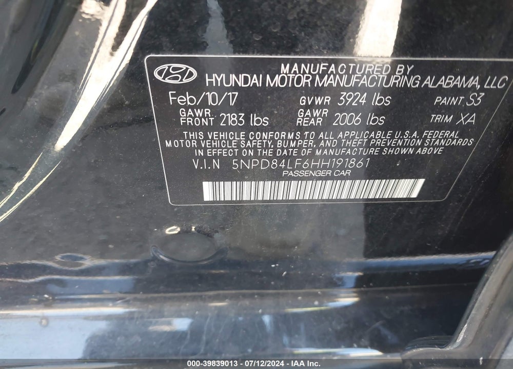 2017 HYUNDAI ELANTRA VALUE EDITION VIN: 5NPD84LF6HH191861