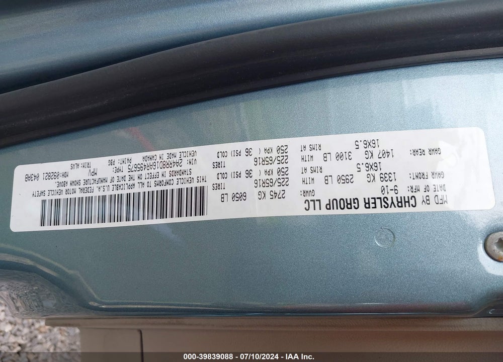 2010 CHRYSLER TOWN & COUNTRY TOURING PLUS VIN: 2A4RR8D16AR495675