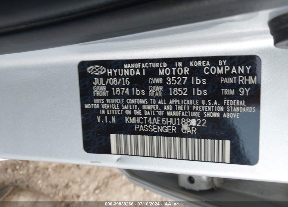2017 HYUNDAI ACCENT SE VIN: KMHCT4AE6HU188822