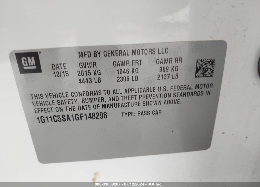 2016 CHEVROLET MALIBU LIMITED LT VIN: 1G11C5SA1GF148298