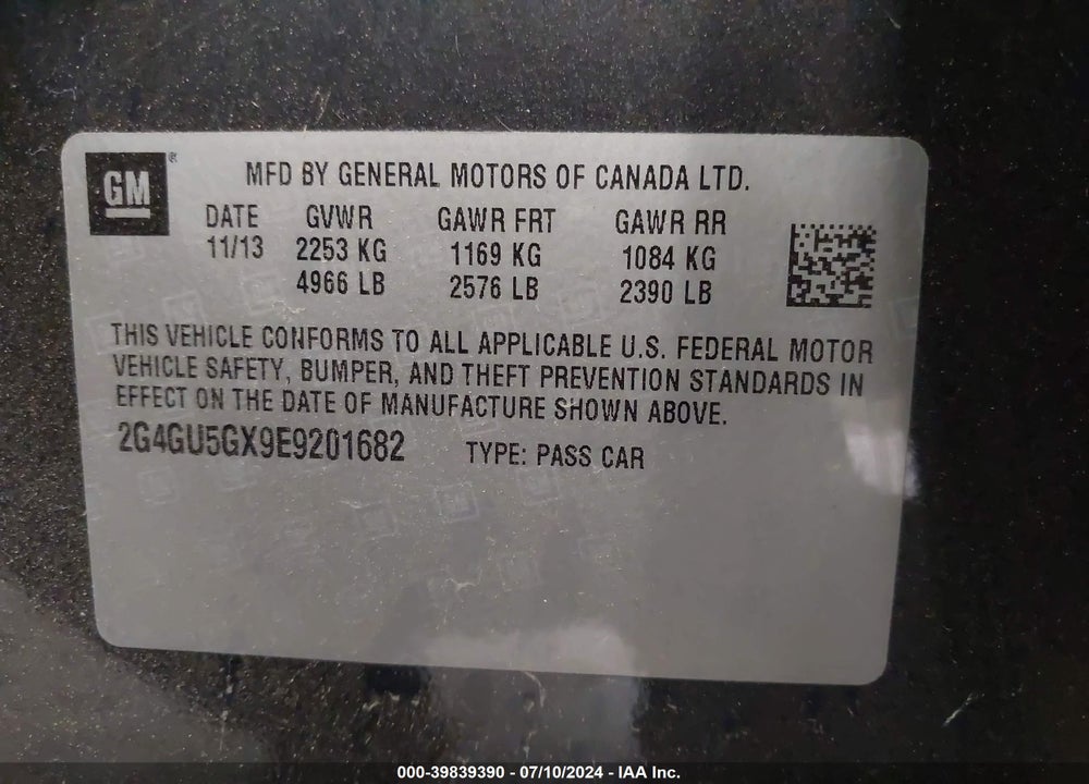 2014 BUICK REGAL GS VIN: 2G4GU5GX9E9201682