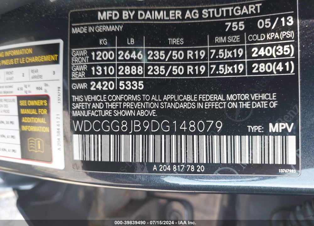 2013 MERCEDES-BENZ GLK 350 4MATIC VIN: WDCGG8JB9DG148079