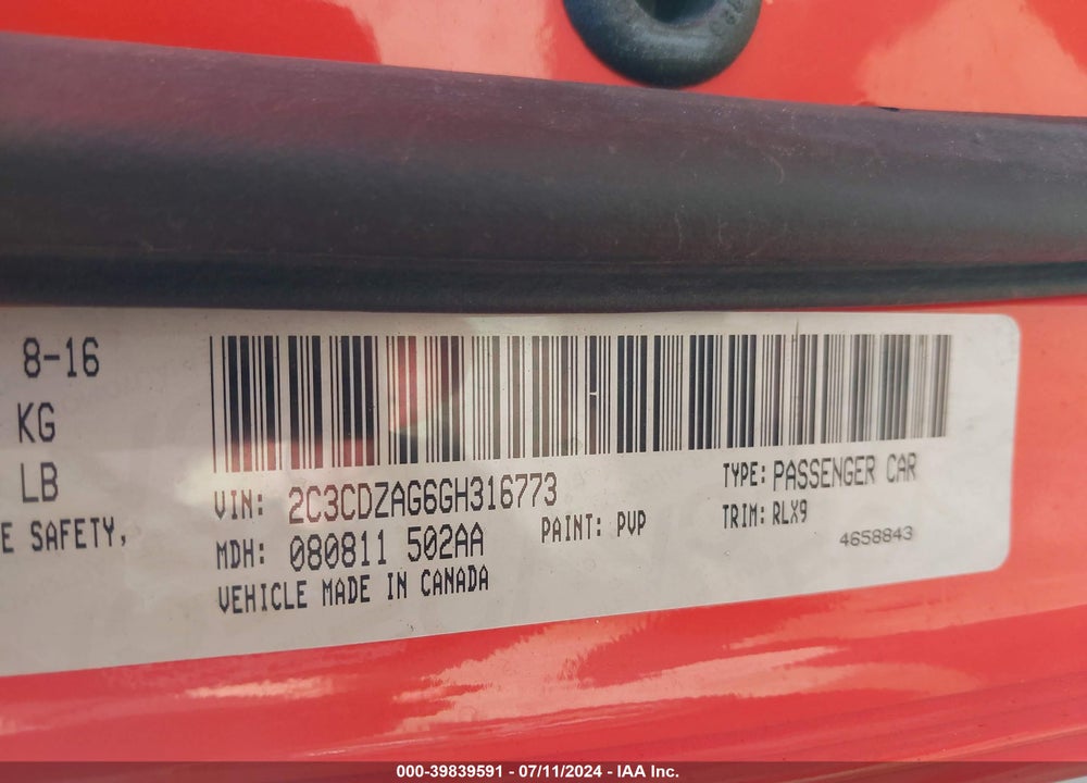 2016 DODGE CHALLENGER SXT PLUS VIN: 2C3CDZAG6GH316773