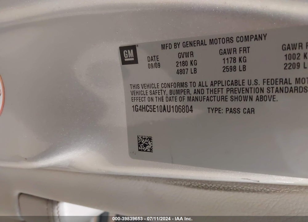 2010 BUICK LUCERNE CXL VIN: 1G4HC5E10AU106804