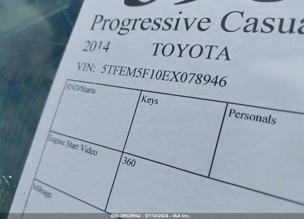 2014 TOYOTA TUNDRA SR5 4.6L V8 VIN: 5TFEM5F10EX078946