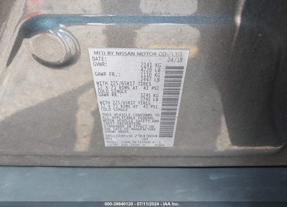 2018 NISSAN ROGUE HYBRID SV VIN: 5N1ET2MTXJC794904