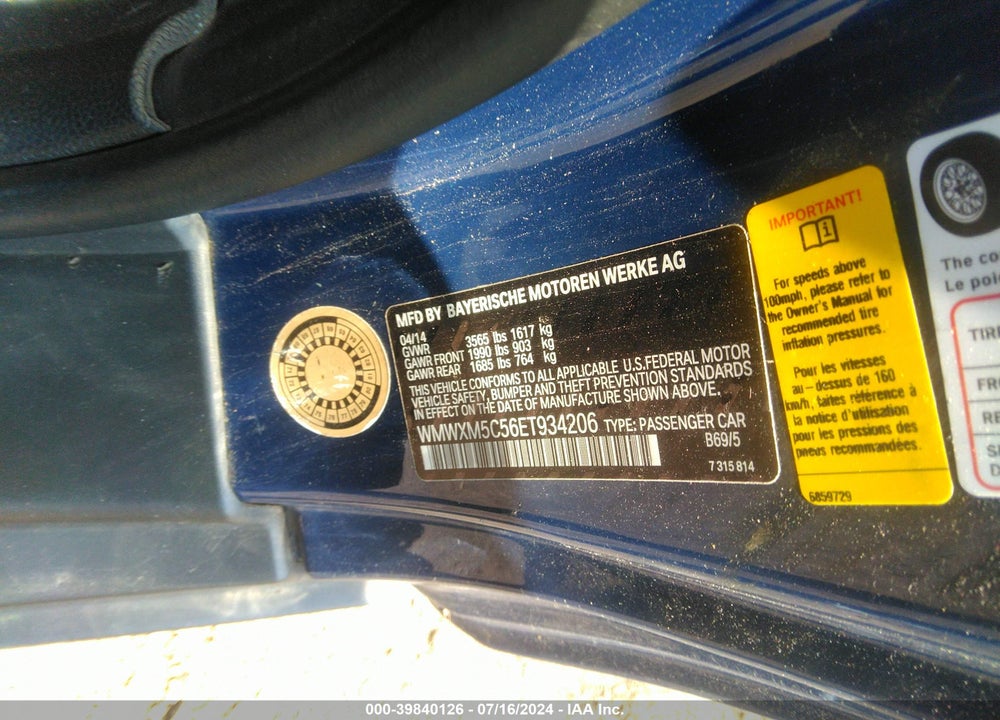 2014 MINI HARDTOP COOPER VIN: WMWXM5C56ET934206