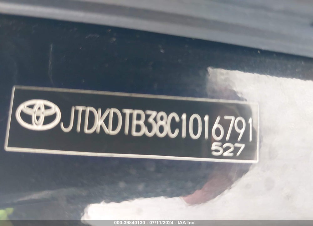 2012 TOYOTA PRIUS C ONE VIN: JTDKDTB38C1016791
