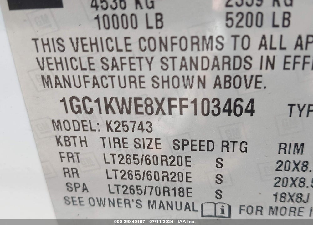 2015 CHEVROLET SILVERADO 2500HD LTZ VIN: 1GC1KWE8XFF103464