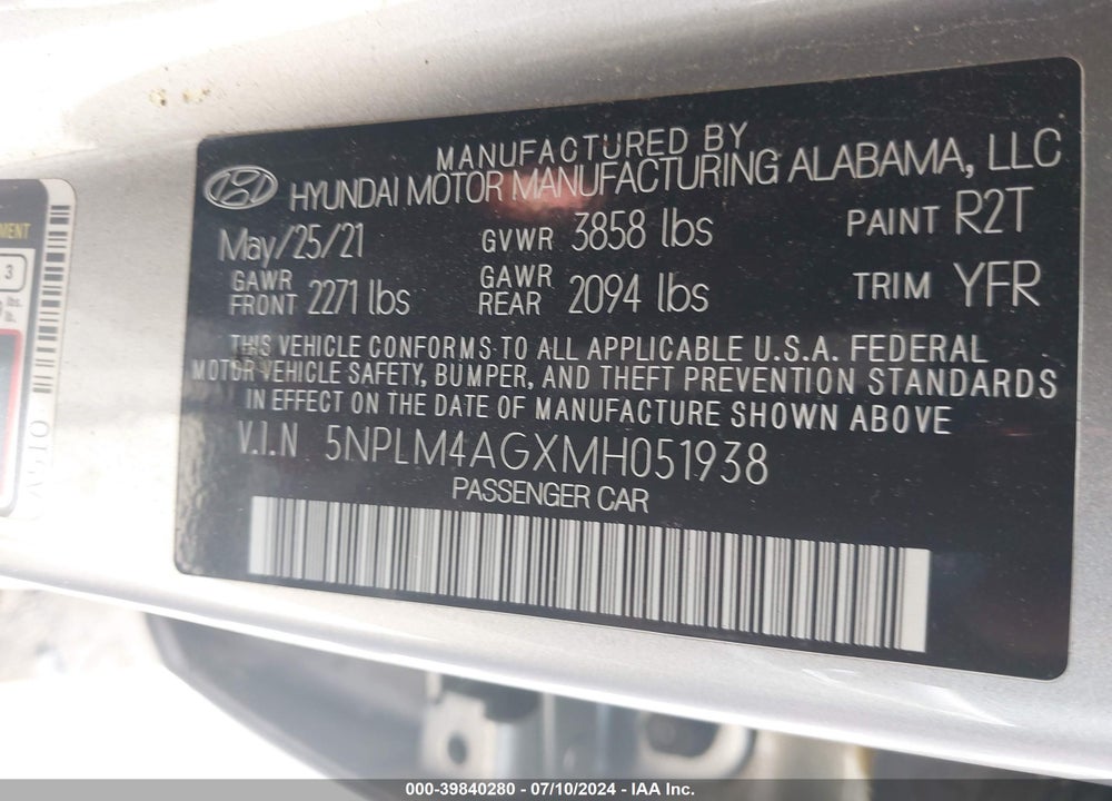 2021 HYUNDAI ELANTRA SEL VIN: 5NPLM4AGXMH051938