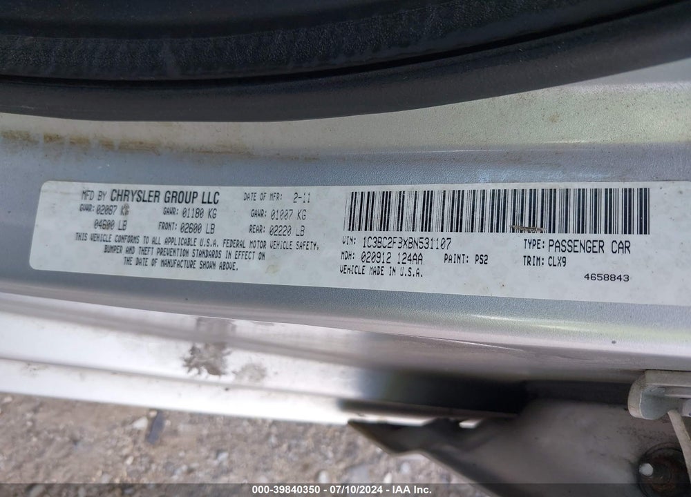 2011 CHRYSLER 200 LIMITED VIN: 1C3BC2FBXBN531107