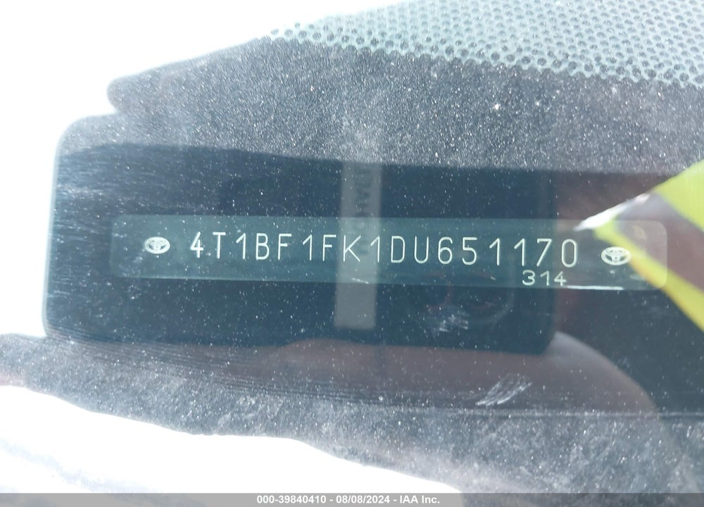 2013 TOYOTA CAMRY LE VIN: 4T1BF1FK1DU651170
