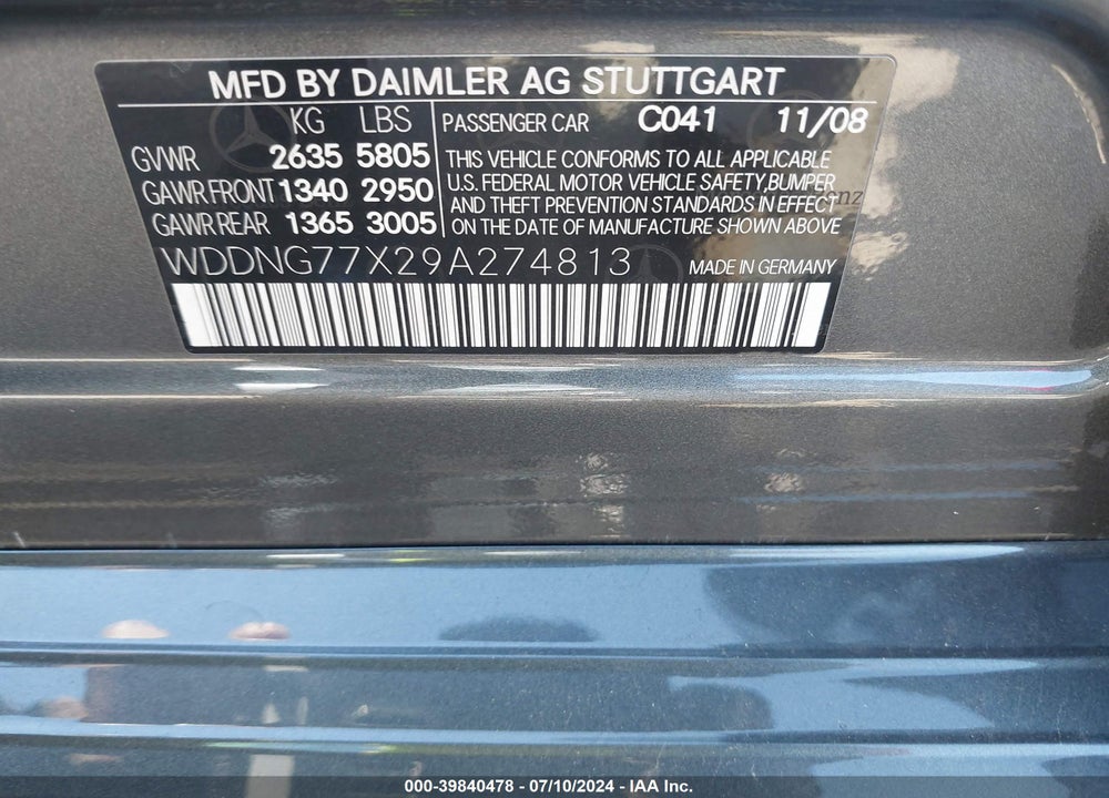 2009 MERCEDES-BENZ S63AMG VIN: WDDNG77X29A274813