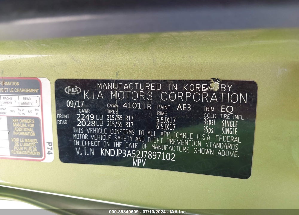 2018 KIA SOUL VIN: KNDJP3A52J7897102