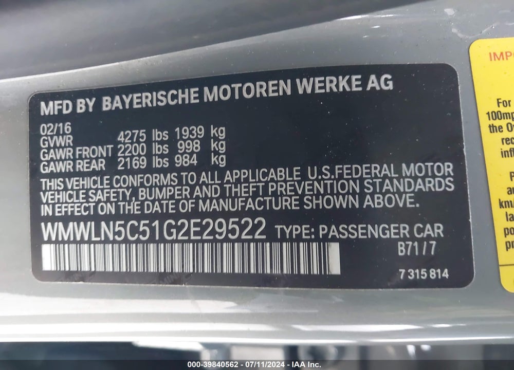 2016 MINI CLUBMAN COOPER VIN: WMWLN5C51G2E29522
