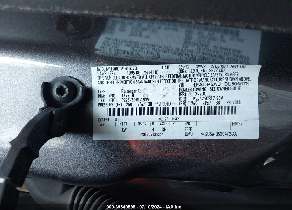 2013 FORD C-MAX HYBRID SE VIN: 1FADP5AU1DL505678