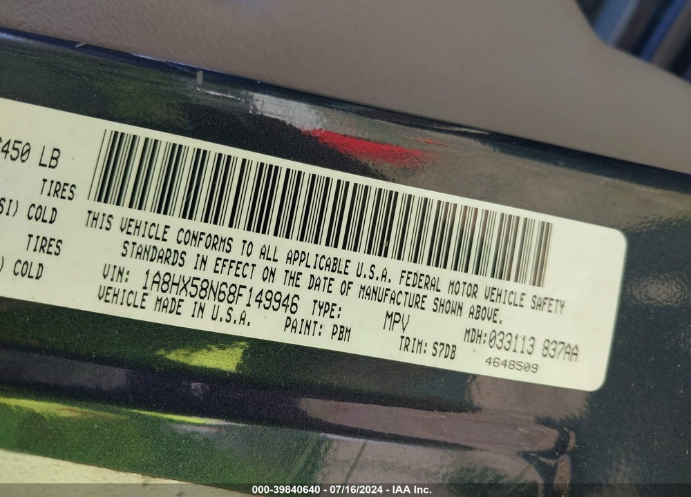 2008 CHRYSLER ASPEN VIN: 1A8HX58N68F149946