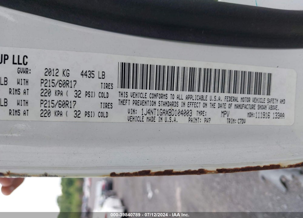 2011 JEEP PATRIOT SPORT VIN: 1J4NT1GAXBD104003