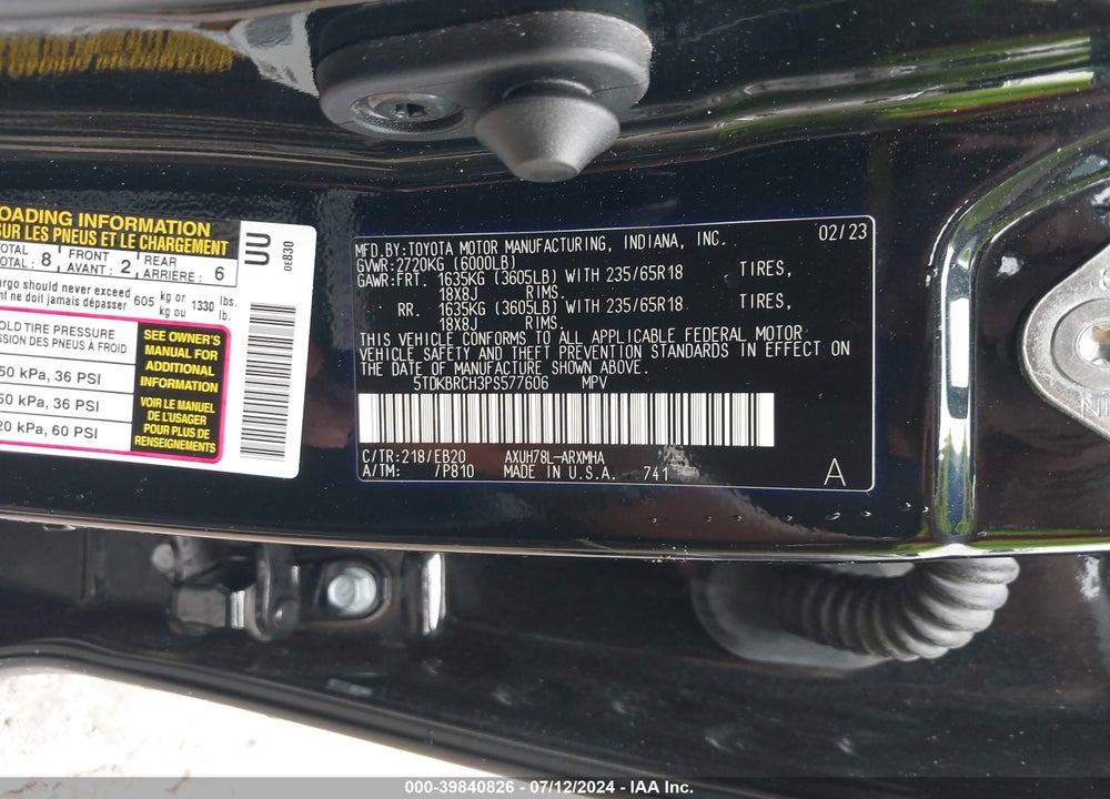 2023 TOYOTA HIGHLANDER HYBRID XLE VIN: 5TDKBRCH3PS577606