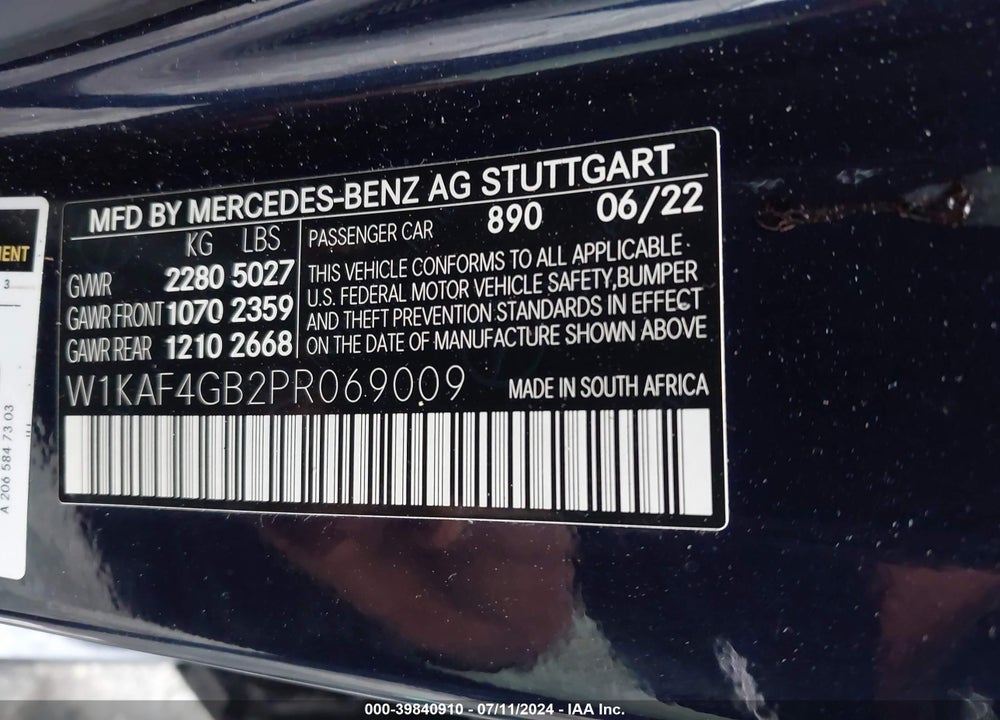 2023 MERCEDES-BENZ C 300 SEDAN VIN: W1KAF4GB2PR069009