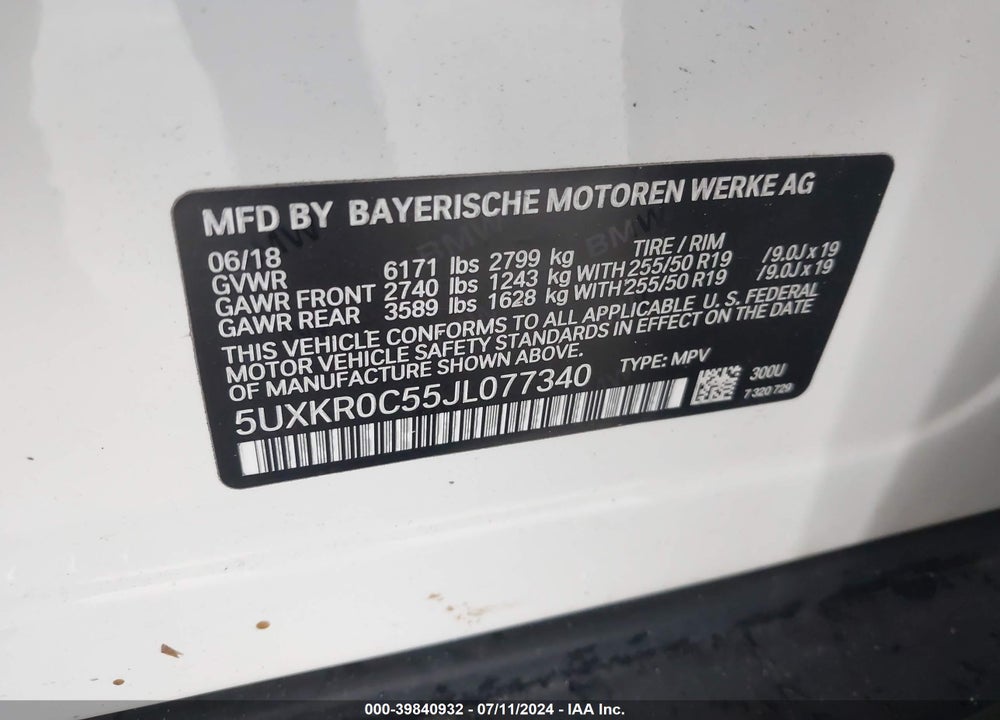 2018 BMW X5 XDRIVE35I VIN: 5UXKR0C55JL077340