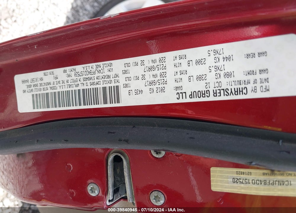 2013 JEEP PATRIOT LATITUDE VIN: 1C4NJPFB4DD157520