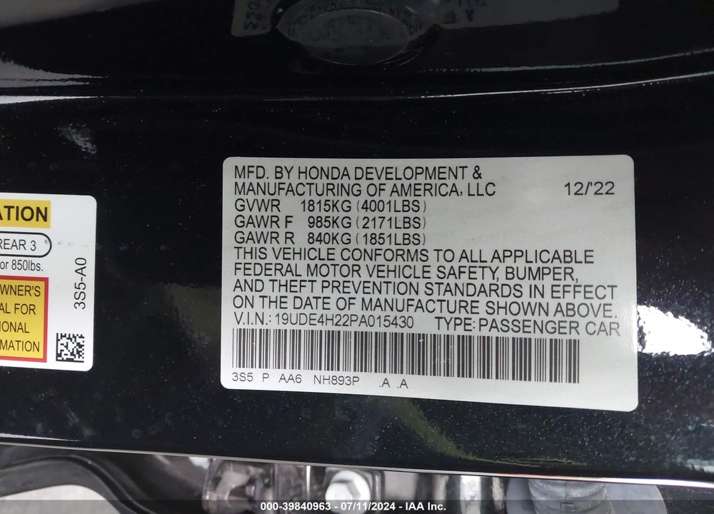 2023 ACURA INTEGRA VIN: 19UDE4H22PA015430