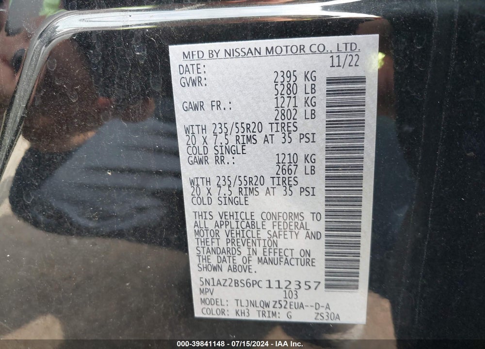 2023 NISSAN MURANO SV INTELLIGENT AWD VIN: 5N1AZ2BS6PC112357