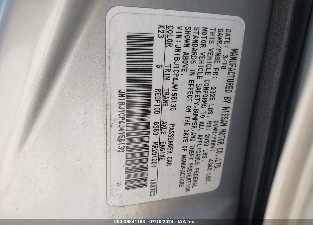 2018 NISSAN ROGUE SPORT S VIN: JN1BJ1CP4JW156130