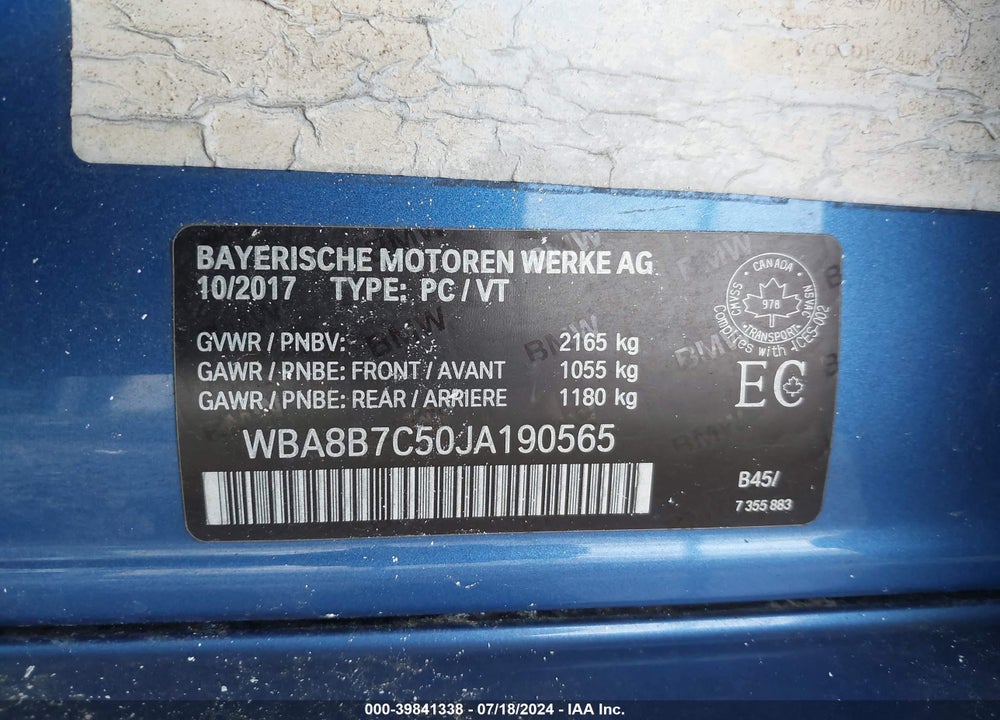 2018 BMW 340I XDRIVE VIN: WBA8B7C50JA190565