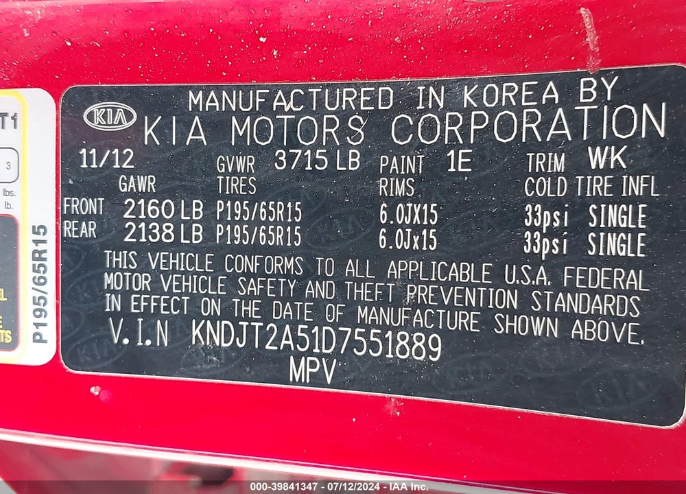 2013 KIA SOUL VIN: KNDJT2A51D7551889