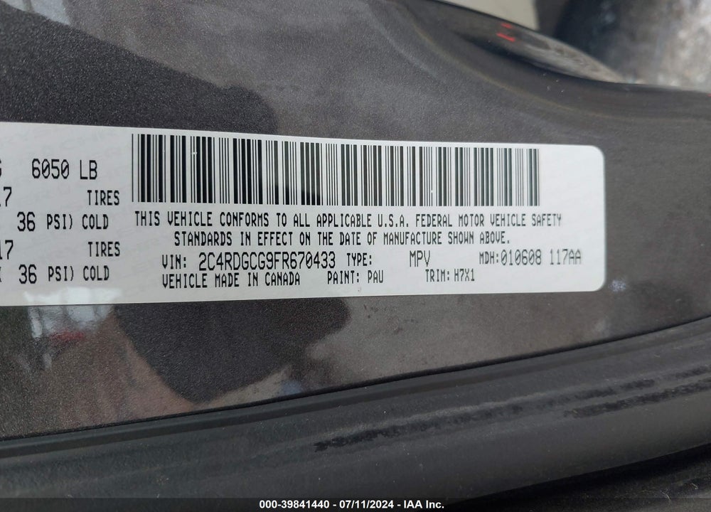 2015 DODGE GRAND CARAVAN SXT VIN: 2C4RDGCG9FR670433