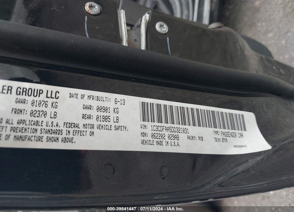 2013 DODGE DART SE VIN: 1C3CDFAA5DD321031