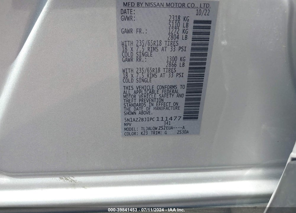 2023 NISSAN MURANO SV FWD VIN: 5N1AZ2BJ1PC111477