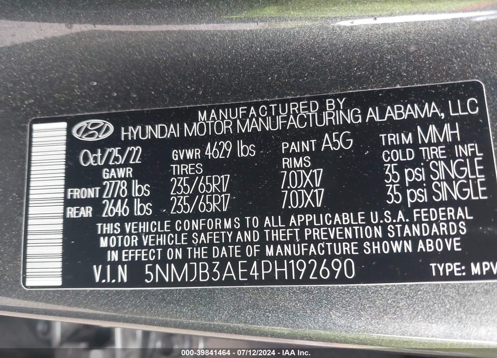 2023 HYUNDAI TUCSON SEL VIN: 5NMJB3AE4PH192690