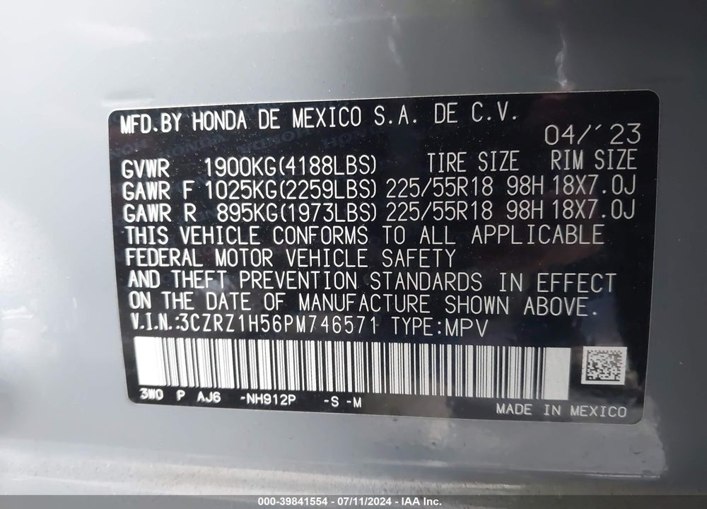 2023 HONDA HR-V 2WD SPORT VIN: 3CZRZ1H56PM746571