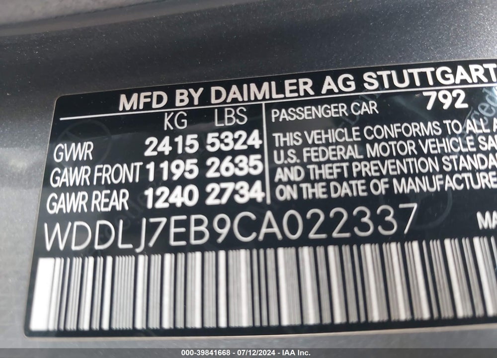 2012 MERCEDES-BENZ CLS 63 AMG VIN: WDDLJ7EB9CA022337